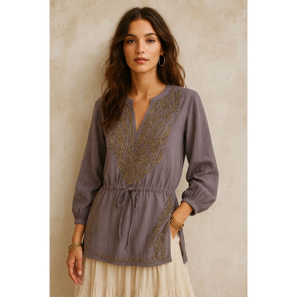 Antik Batik Stud Embellished Grey Tunic Dress S